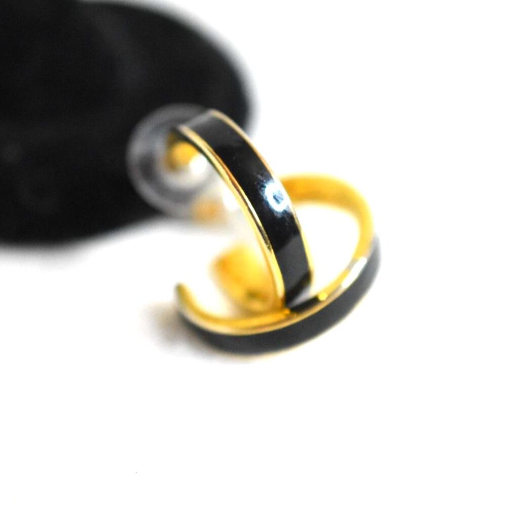 Vintage Black Enamel Inlay Gold Tone Post Stud Like New Earrings